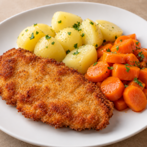 KIDS 1. SCHNITZEL MET PATATATJES EN WORTELTJES