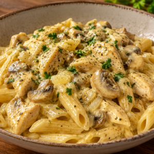 5. PASTA MET KIP EN CHAMPIGNONS